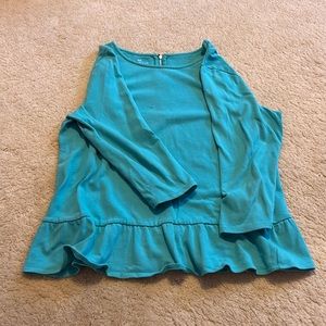 Talbots teal ruffle long sleeve